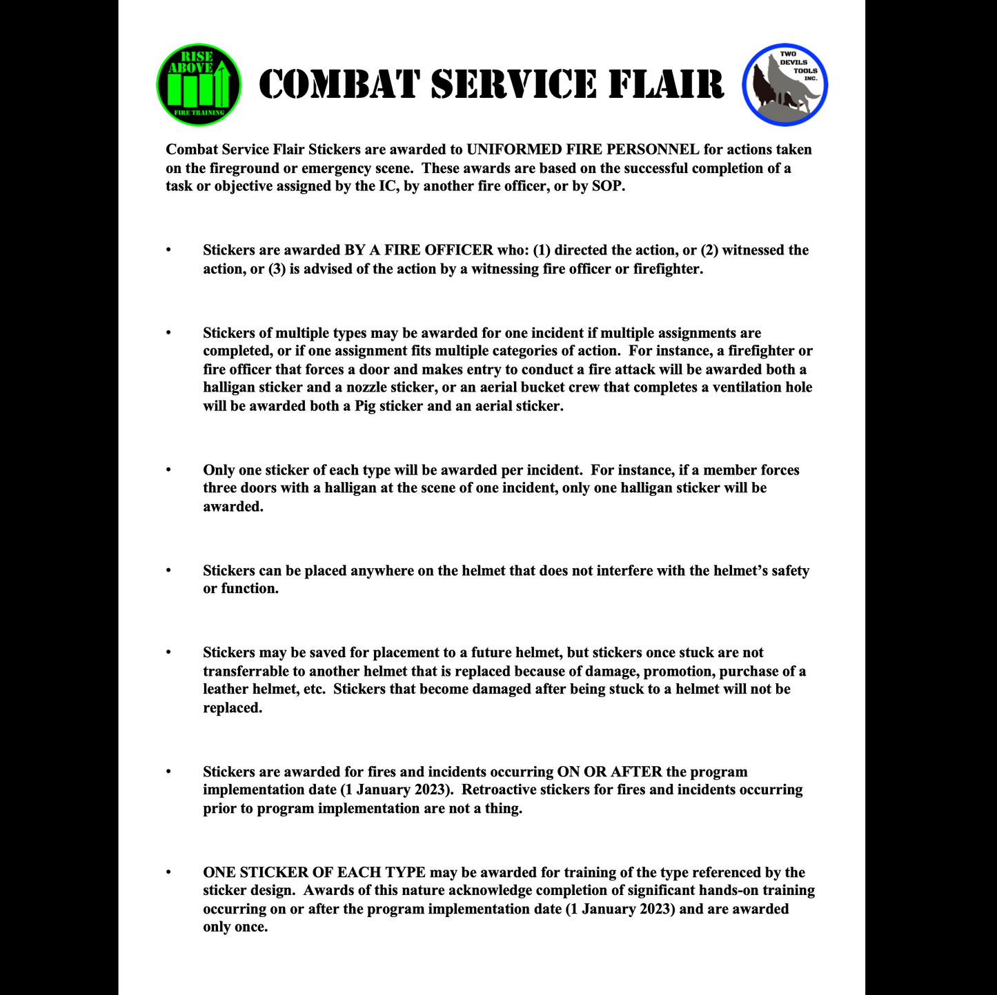COMBAT SERVICE Sticker Sheet